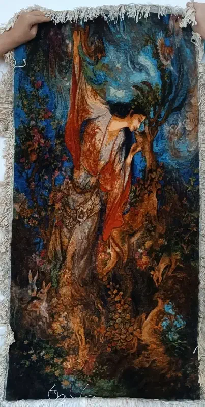 تابلو فرش چله ابریشم بوسه بر آهو|تابلو فرش|کرمانشاه, |دیوار