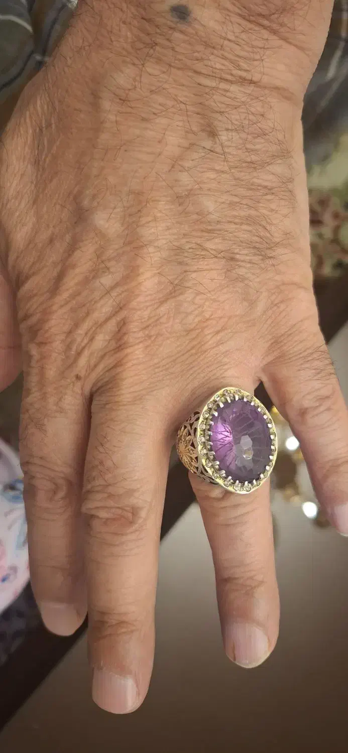 انگشتر نقره مردانه آمیتیست و موزانایت(الماس روسی)|جواهرات|کرج, ساماندهی|دیوار