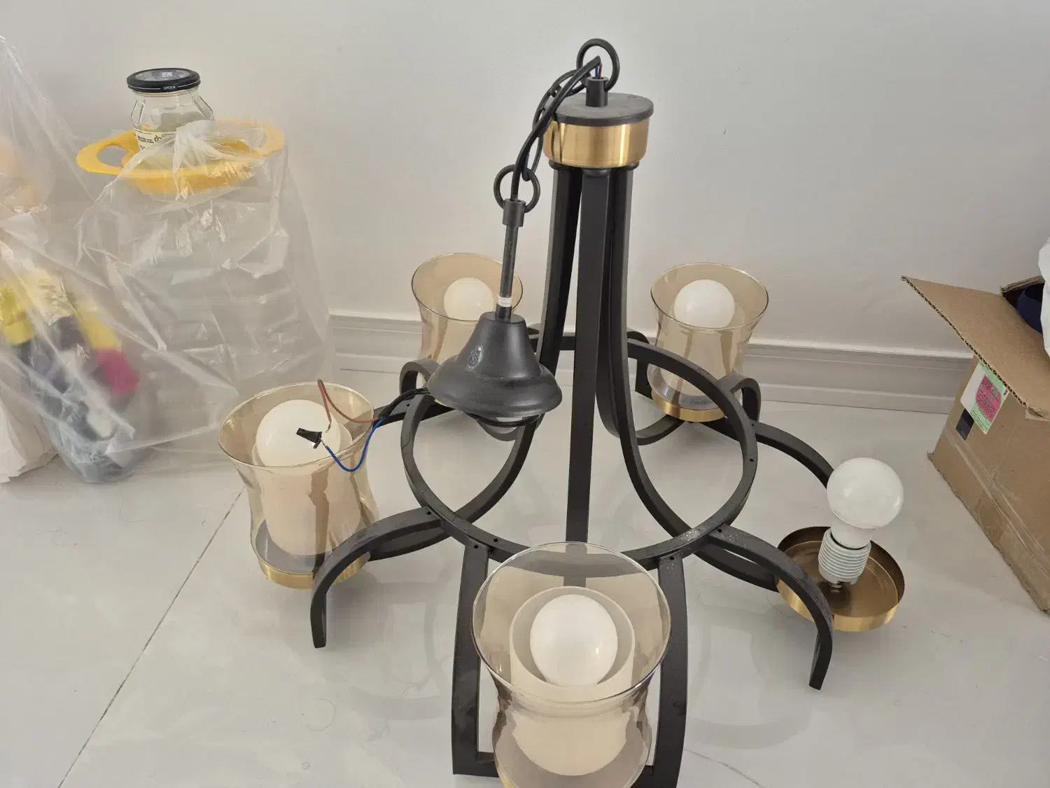 لوستر ۵ شعله مدرن حباب دار مدل شیشه شامپاین|لوستر و چراغ آویز|مشهد, فردوسی|دیوار