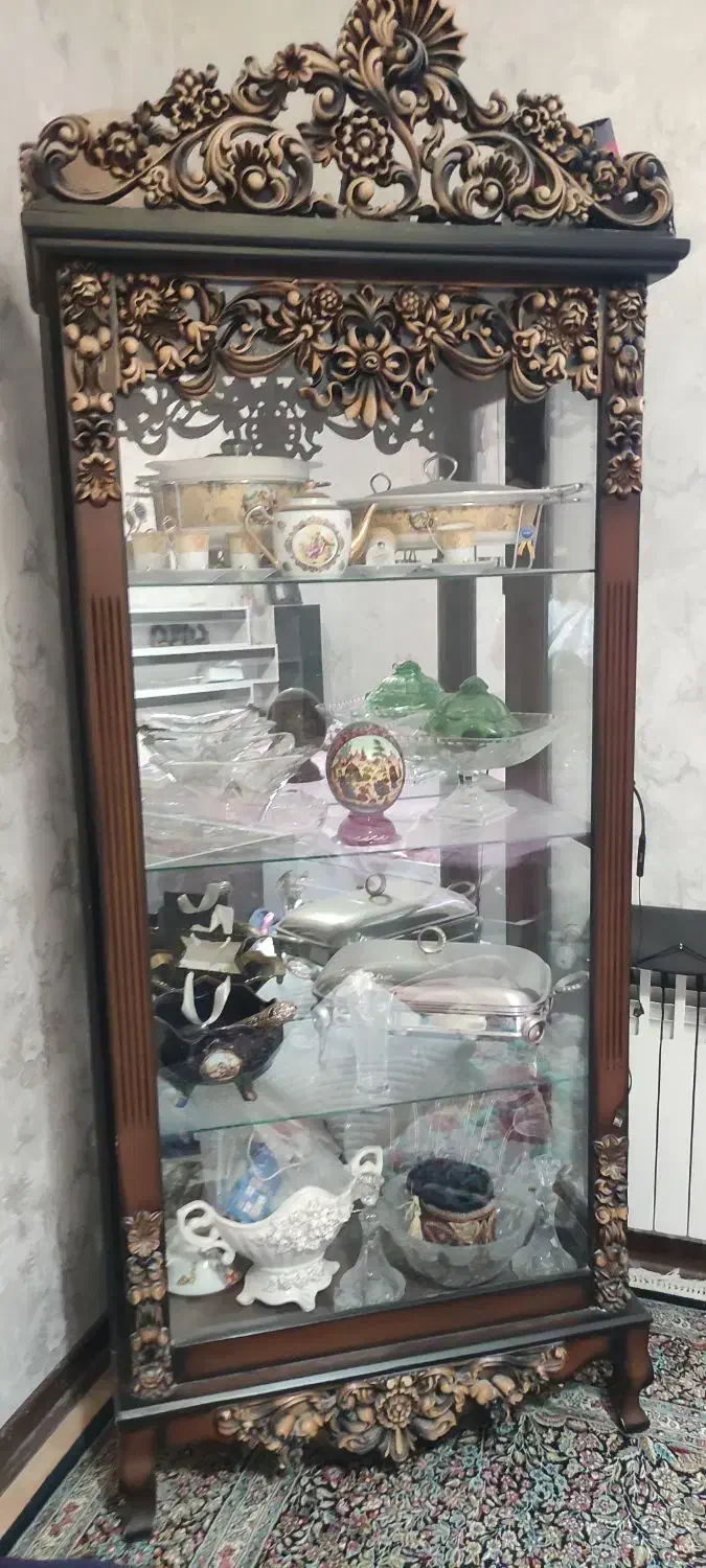 بوفه تمام چوب با کنده کاری|بوفه، ویترین، کنسول|کرمان, |دیوار