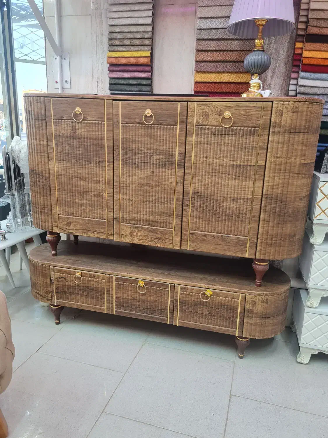 ست آینه کنسول و میز تی وی شیاری گردویی|بوفه، ویترین، کنسول|بیرجند, |دیوار