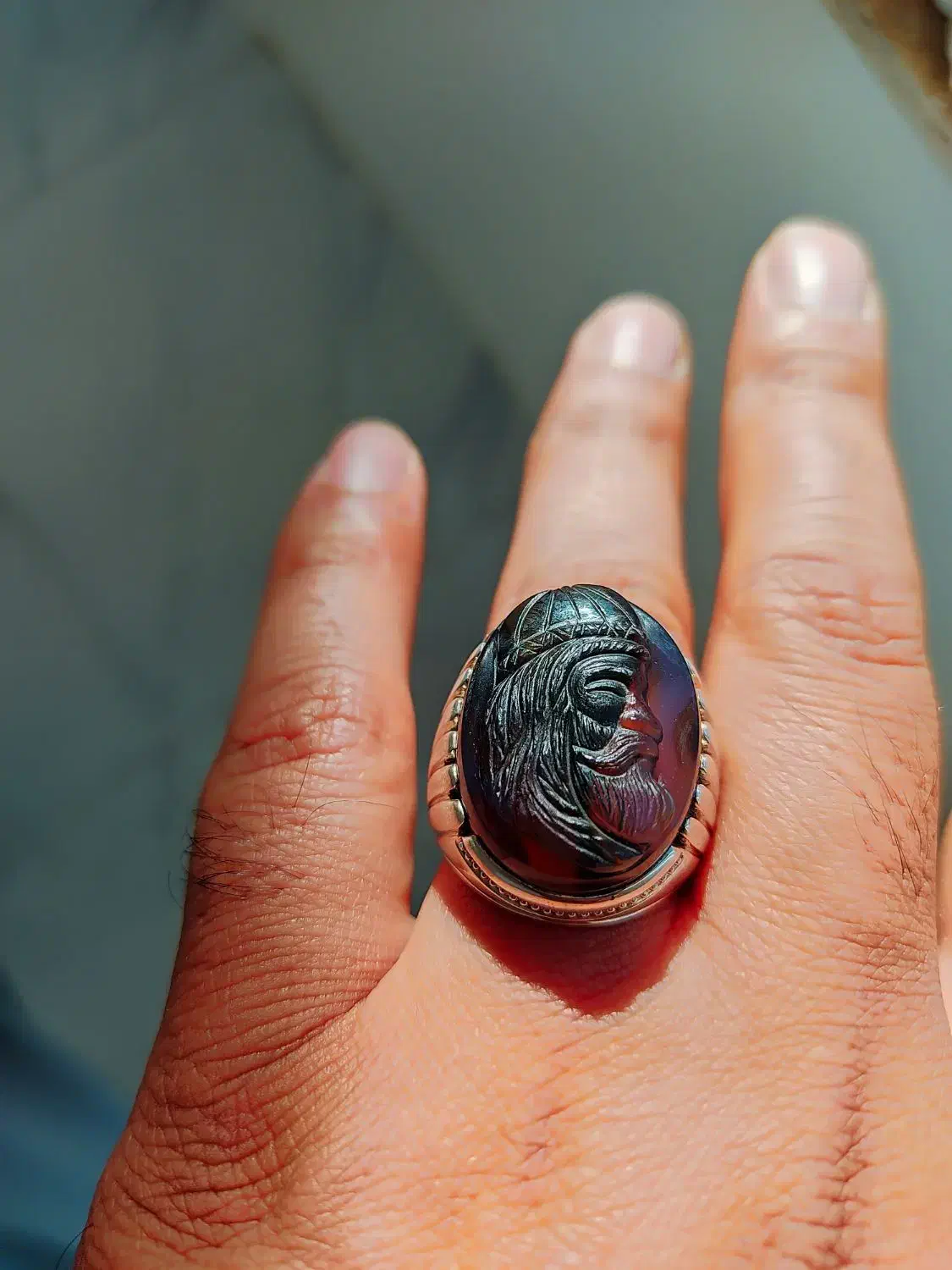 انگشتر نقره عقیق کبود دو رنگ یمنی رخ درویش دستساز|جواهرات|اردبیل, |دیوار