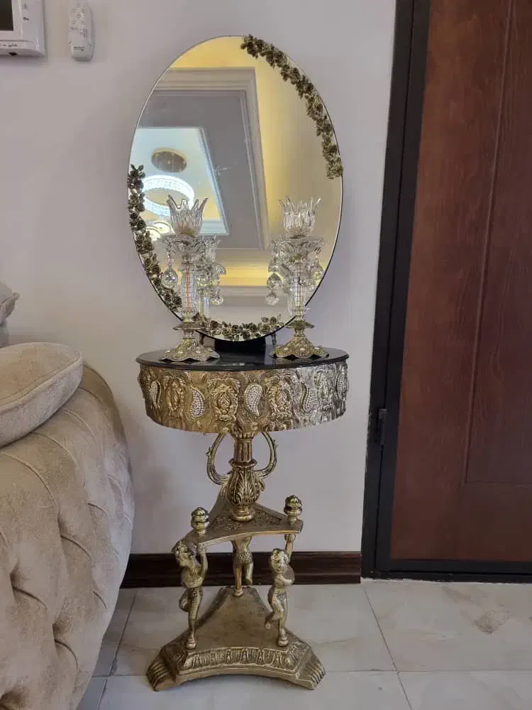 آینه و شمعدان برنز|بوفه، ویترین، کنسول|آبیک, |دیوار