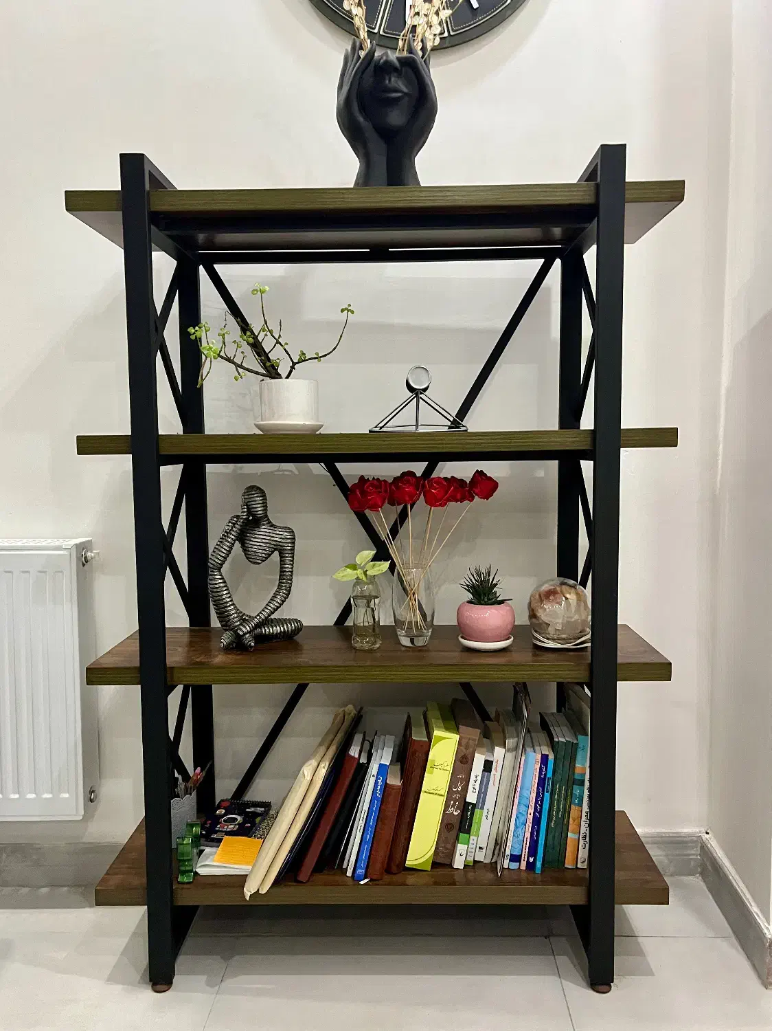 شلف مدرن چوب و فلز|کتابخانه، شلف، قفسههای دیواری|رشت, توشیبا|دیوار