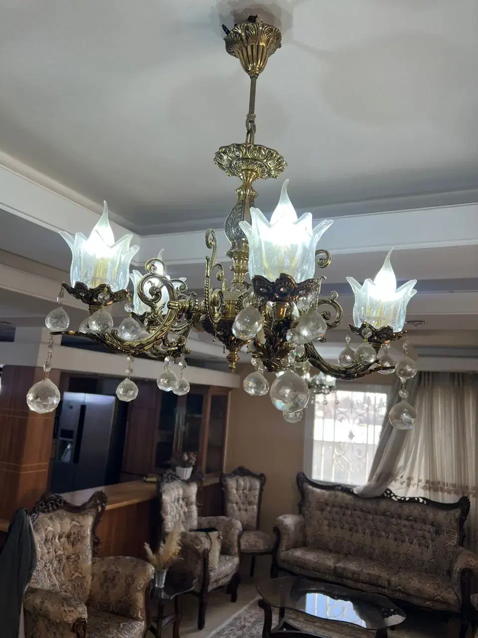 لوستر برنجی 5شاخه ست 4تایی|لوستر و چراغ آویز|شیراز, تلخ داش|دیوار