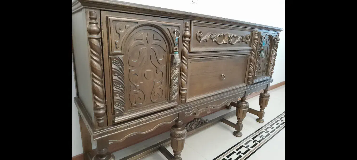 کنسول کف طرح فرانسه آنتیک + شمعدان قاب دکور پتینه|بوفه، ویترین، کنسول|لواسان, |دیوار