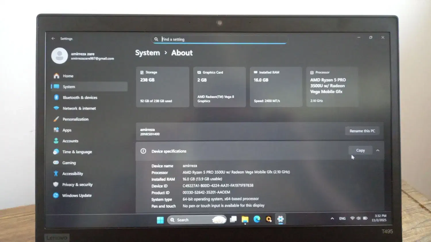 لپتاپ لنوو t495|رایانه همراه|بهارستان, |دیوار