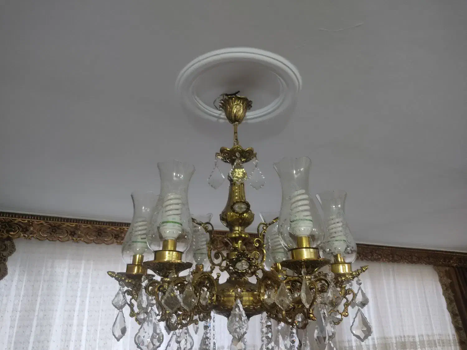 لوستر برنجی ۶ شاخه|لوستر و چراغ آویز|ملایر, |دیوار