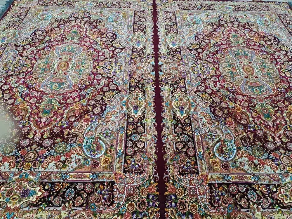 فرش ابریشم جفت 6 متری شرابی سالاری اعلا بافت|فرش|تبریز, |دیوار