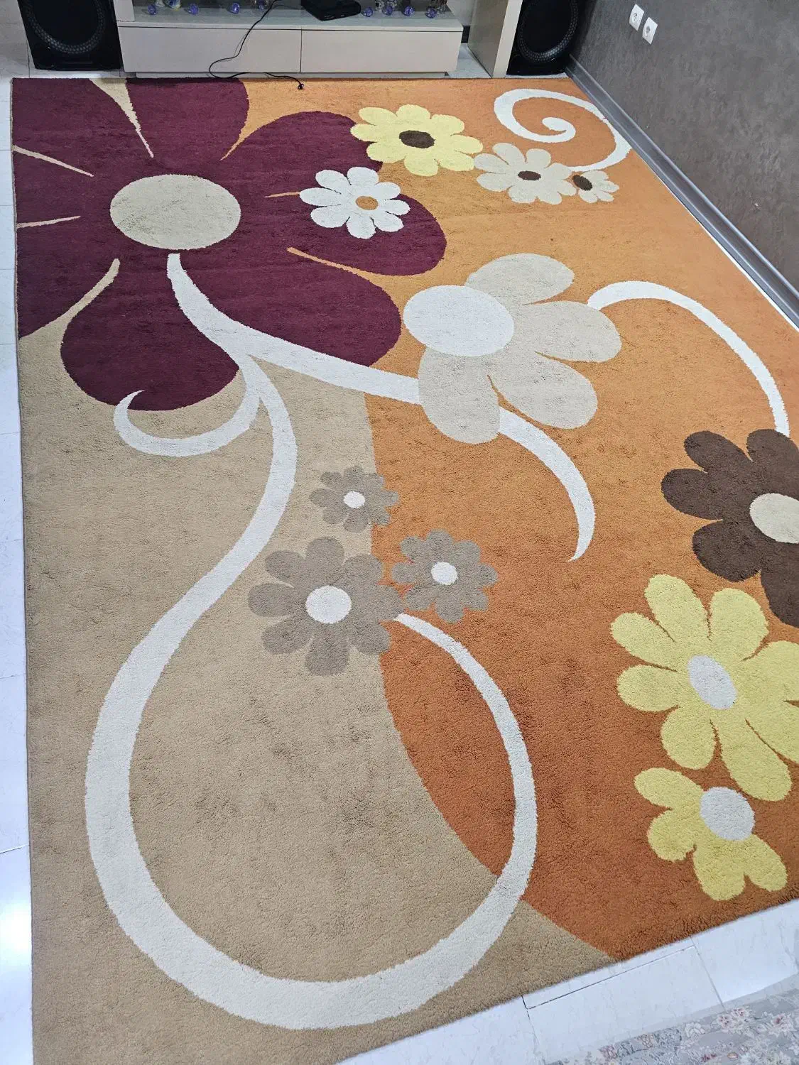 فرش فانتزی ۱۲ متری.گلدار نارنجی.فرش باغ|فرش|پرند, فاز ۶|دیوار