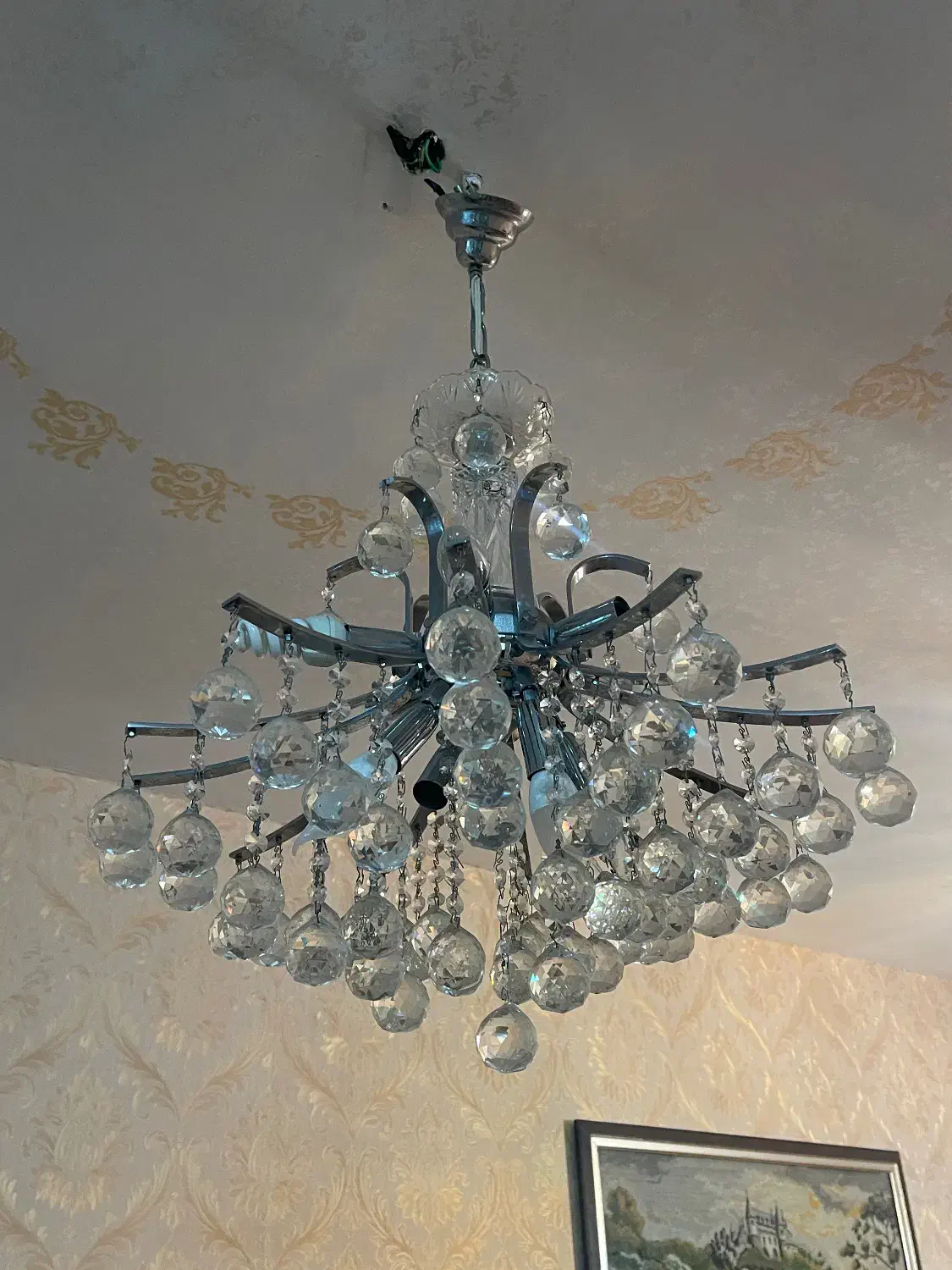 یک جفت لوستر استیل با توپیهای شیشه ای|لوستر و چراغ آویز|اردبیل, |دیوار