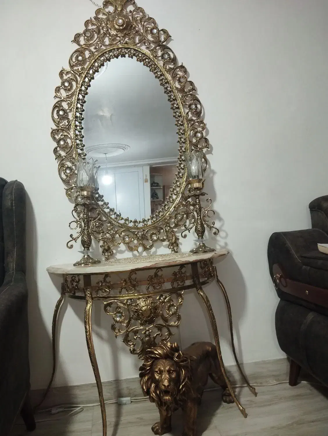 اینه کنسول برنز با شمعدونی برنز|بوفه، ویترین، کنسول|ارومیه, |دیوار