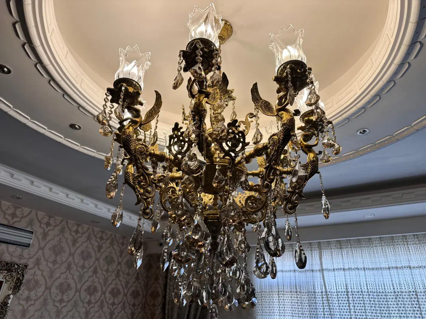 لوستر برنزی ۸ شاخه فرشته|لوستر و چراغ آویز|دلیجان, |دیوار