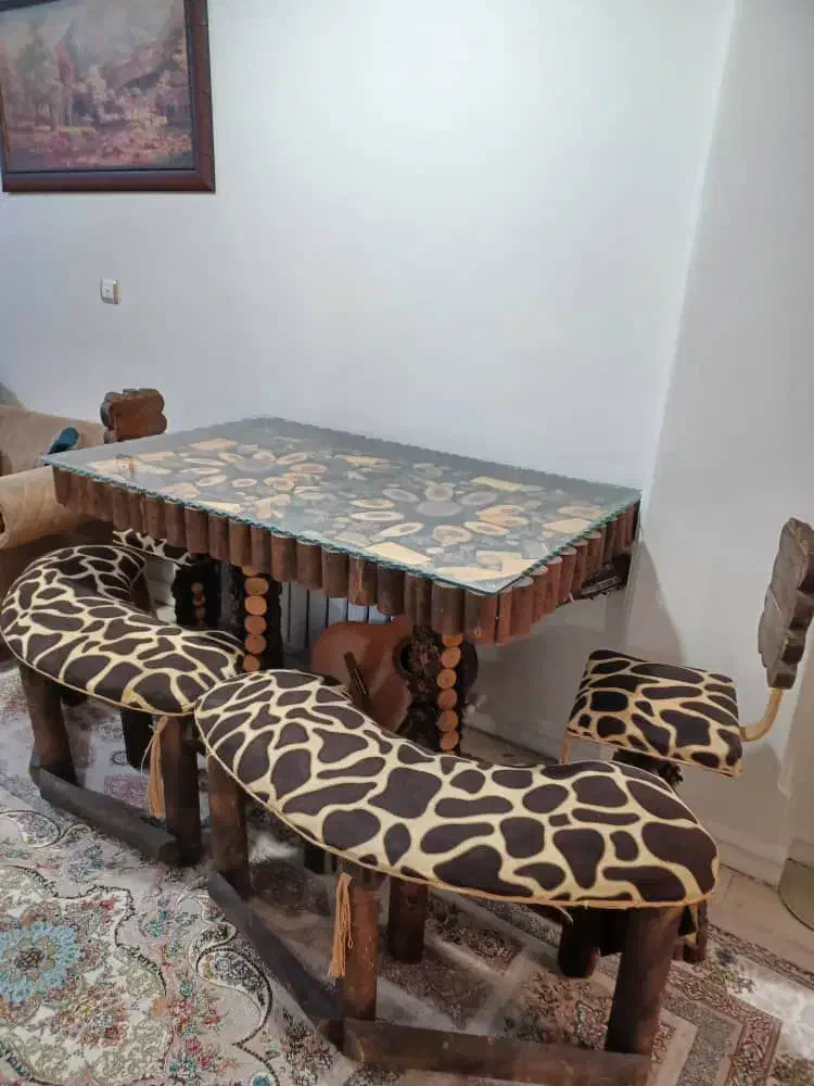 میز نهارخوری مدل چوبی روستیک طرح جنگلی ۶ نفره|میز و صندلی غذاخوری|تهران, مجیدیه|دیوار