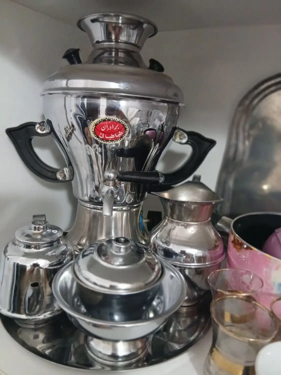 سماور کوچک مارک برادران طباطبایی|کلکسیون اشیاء عتیقه|قم, شاه سید علی|دیوار