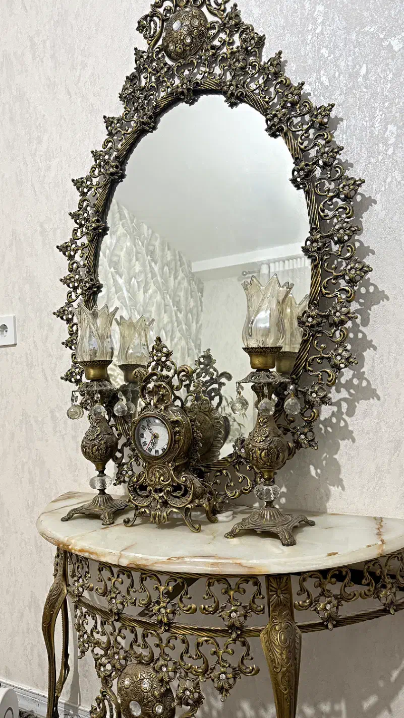 آینه شمعدان کاملا نو برنج خالص نما آنتیک|آینه|کرمانشاه, |دیوار