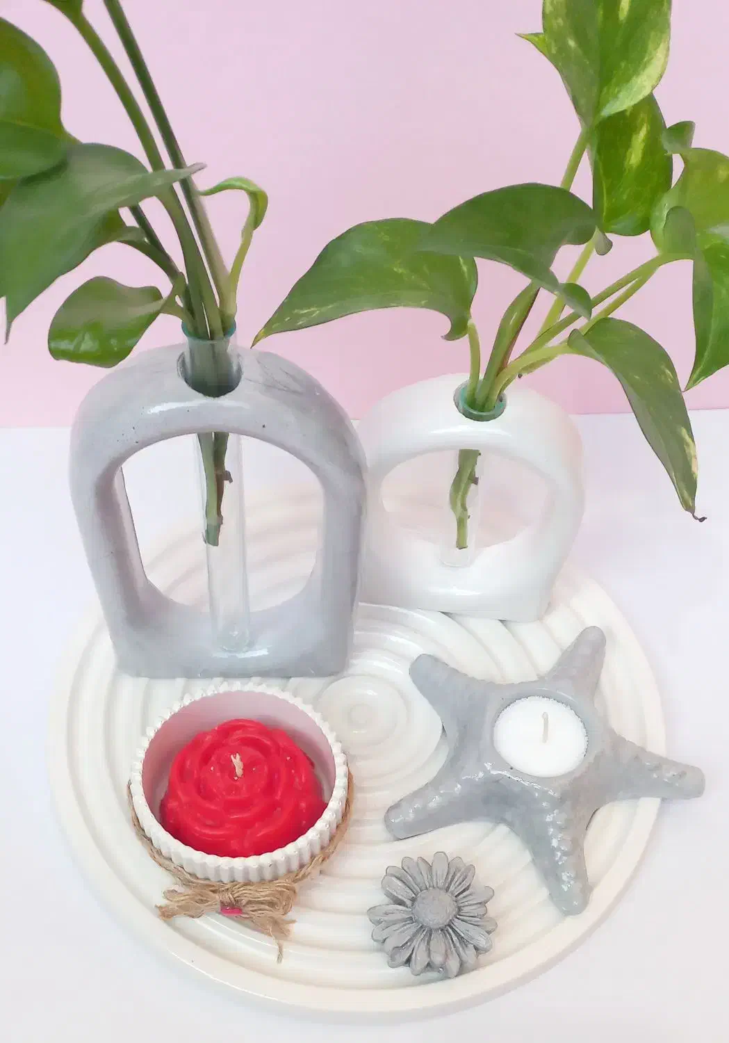 سنگ مصنوعی، دکوری، گلدون، گلجا، دکوری سفید طوسی|صنایع دستی و سایر لوازم تزئینی|خنج, |دیوار