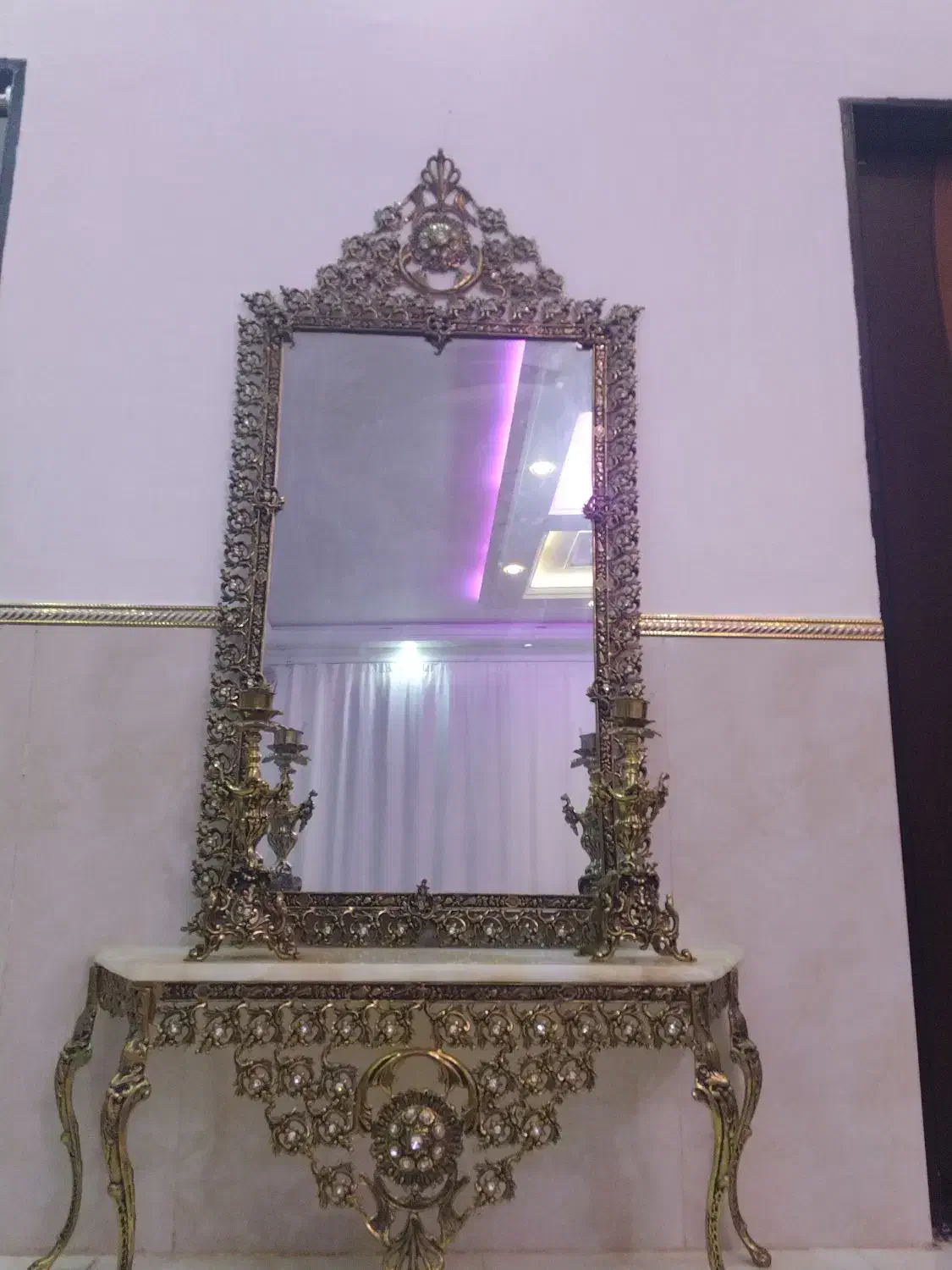 آینه و شمع دان برنز اصل|صنایع دستی و سایر لوازم تزئینی|میاندوآب, |دیوار
