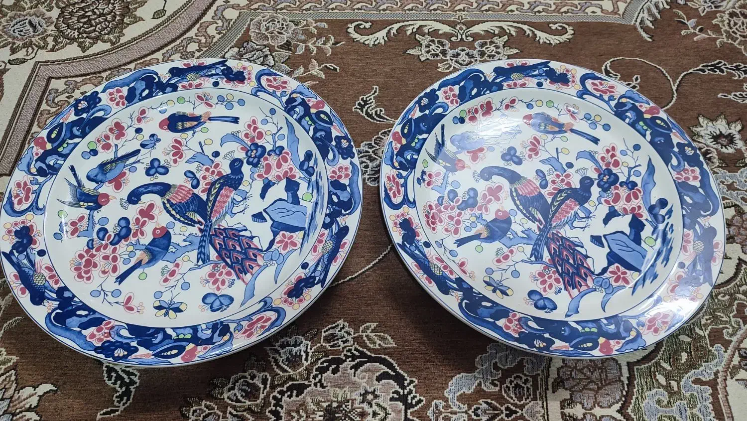 یک جفت قاب چینی قدیمی.گنجشکی وبستنی خوری قرمز|کلکسیون اشیاء عتیقه|برخوار, |دیوار