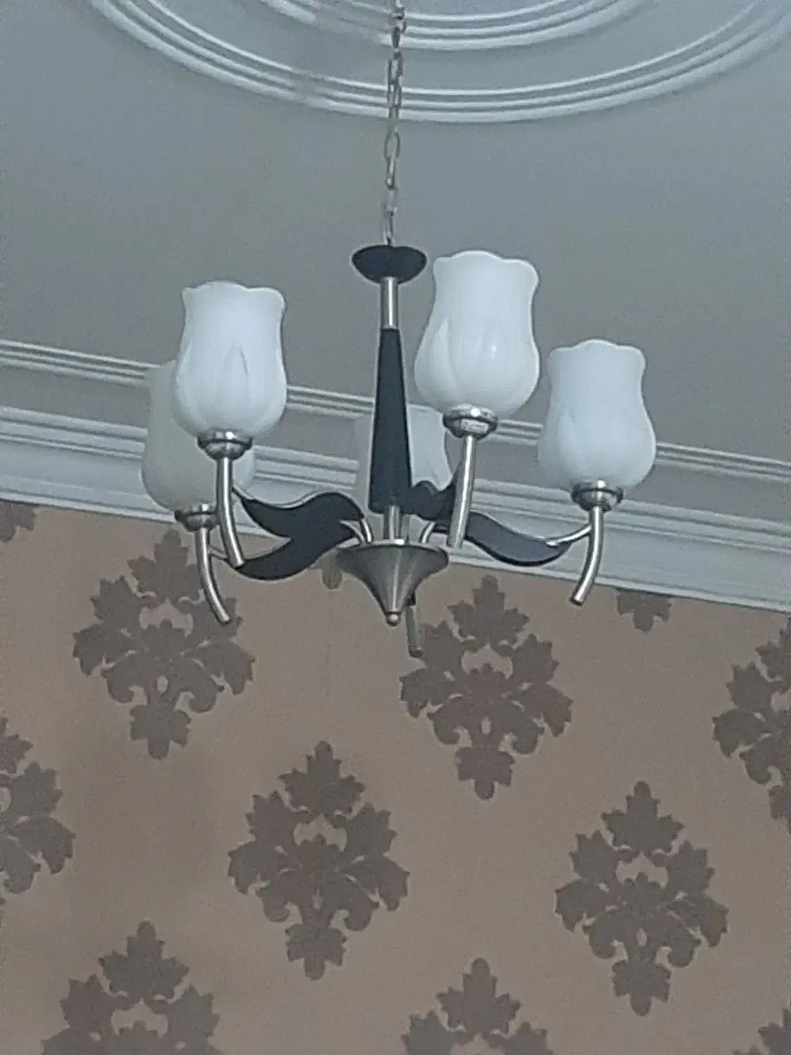 لوستر ۵ شاخه چوب و فلز|لوستر و چراغ آویز|کرج, شاهین‌ویلا|دیوار