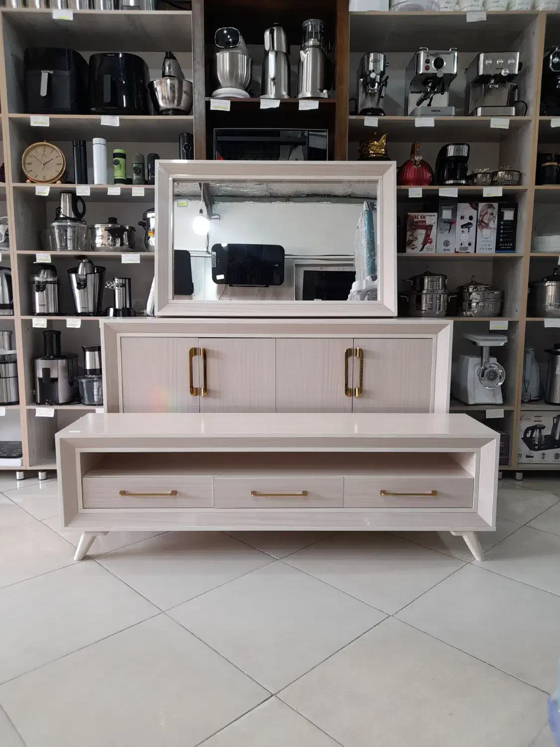 ست آینه کنسول و میز تلویزیون کد ۲۱۵ * اثاث مارکت|بوفه، ویترین، کنسول|سیرجان, |دیوار