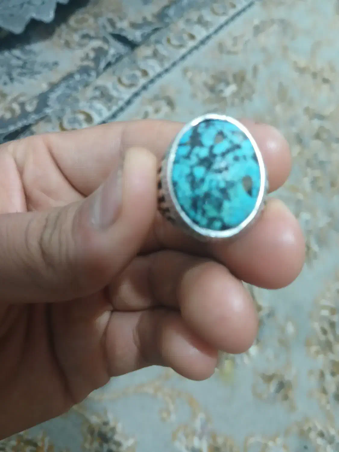 انگشتر مردانه نقره با فیروزه اصل نیشابوری|جواهرات|کازرون, |دیوار