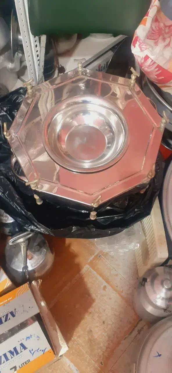 منقل استیل ۸ ضلعی پایه برنجی|کلکسیون اشیاء عتیقه|شهرضا, |دیوار