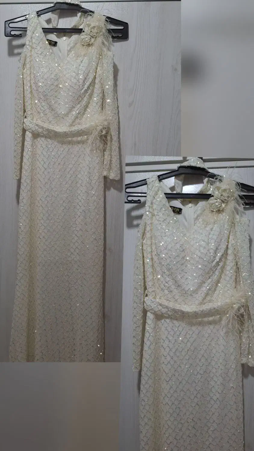 لباس مجلسی تمام پولک رنگ سفیدصدفی نو|لباس|رباطکریم, نصیرشهر|دیوار