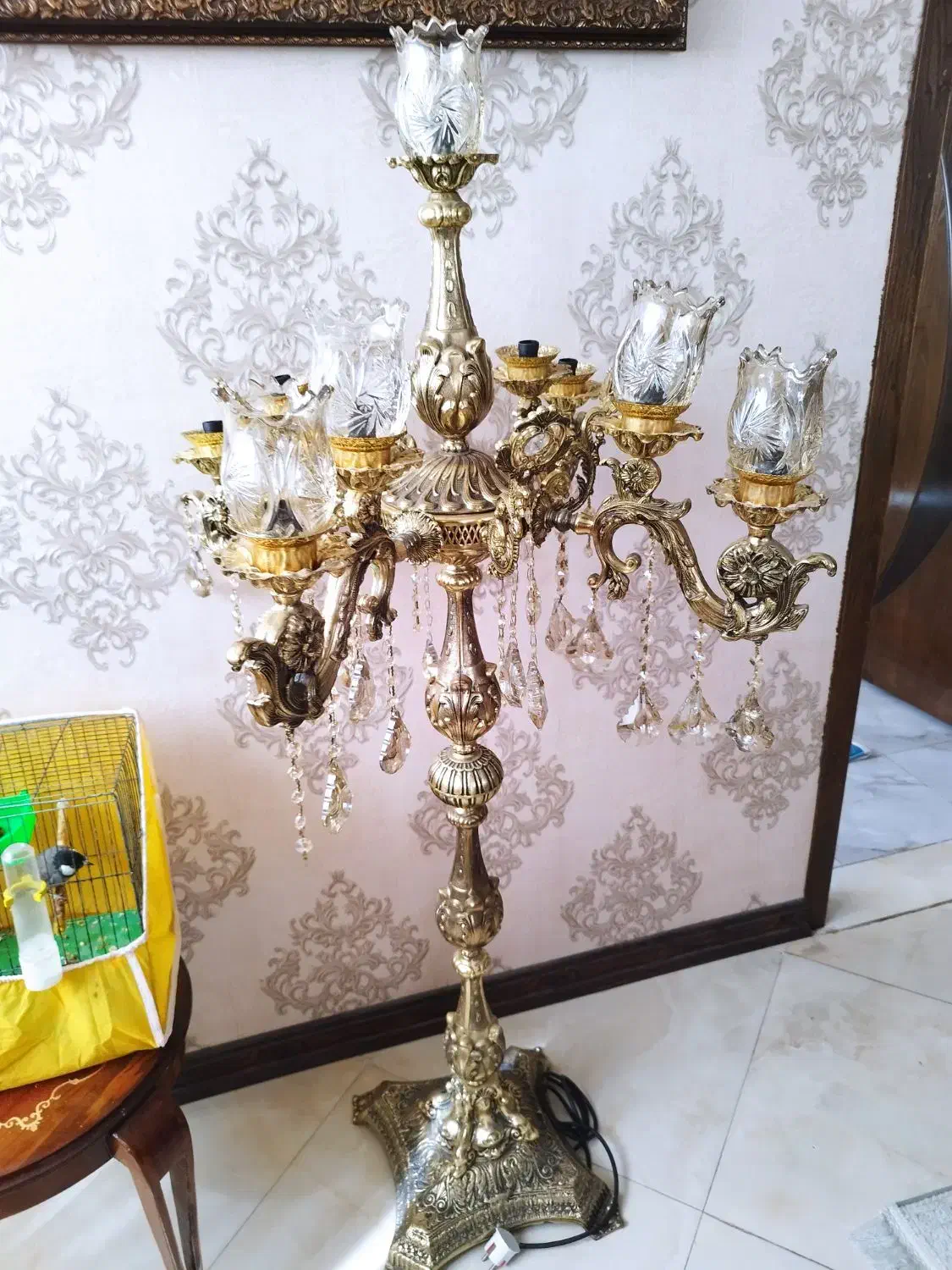 لوستر کنار سالنی برنز 5شاخه|لوستر و چراغ آویز|اصفهان, جاوان|دیوار