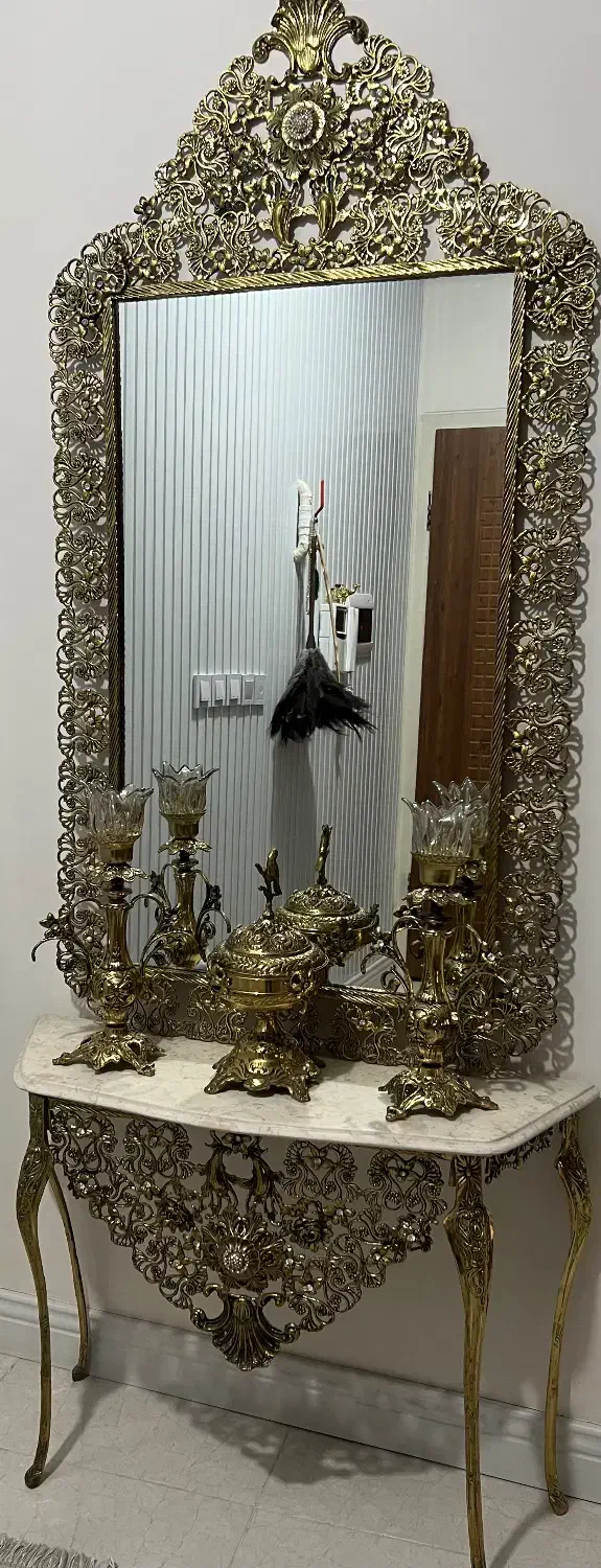 آینه و شمدان برنز|بوفه، ویترین، کنسول|بهارستان, |دیوار