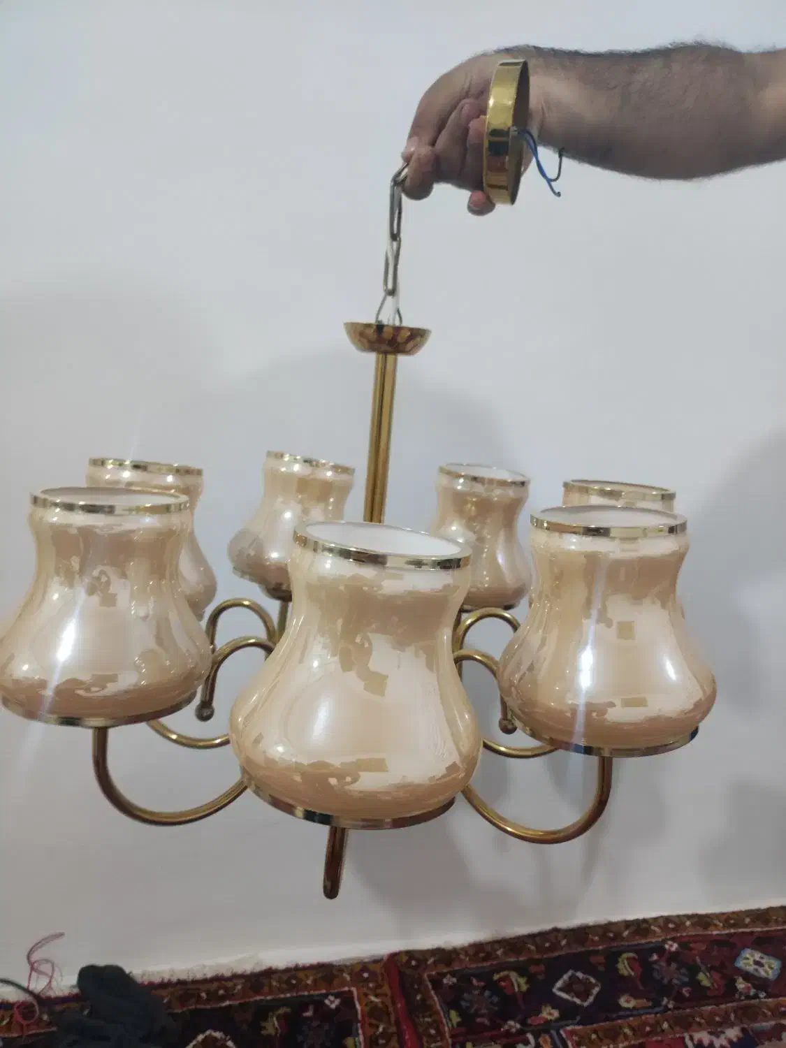 لوستر فلزی طلایی|لوستر و چراغ آویز|تبریز, |دیوار