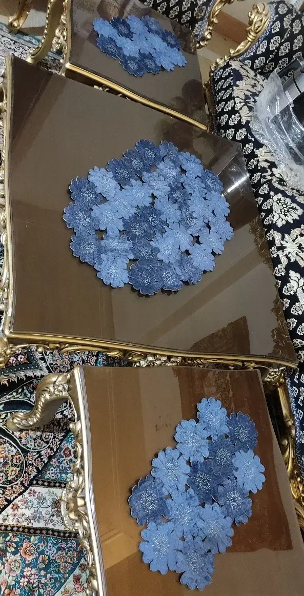 رومیزی مخمل نگین کوب شده سرمه ای|پرده، رانر، رومیزی|قم, میرزائیه|دیوار