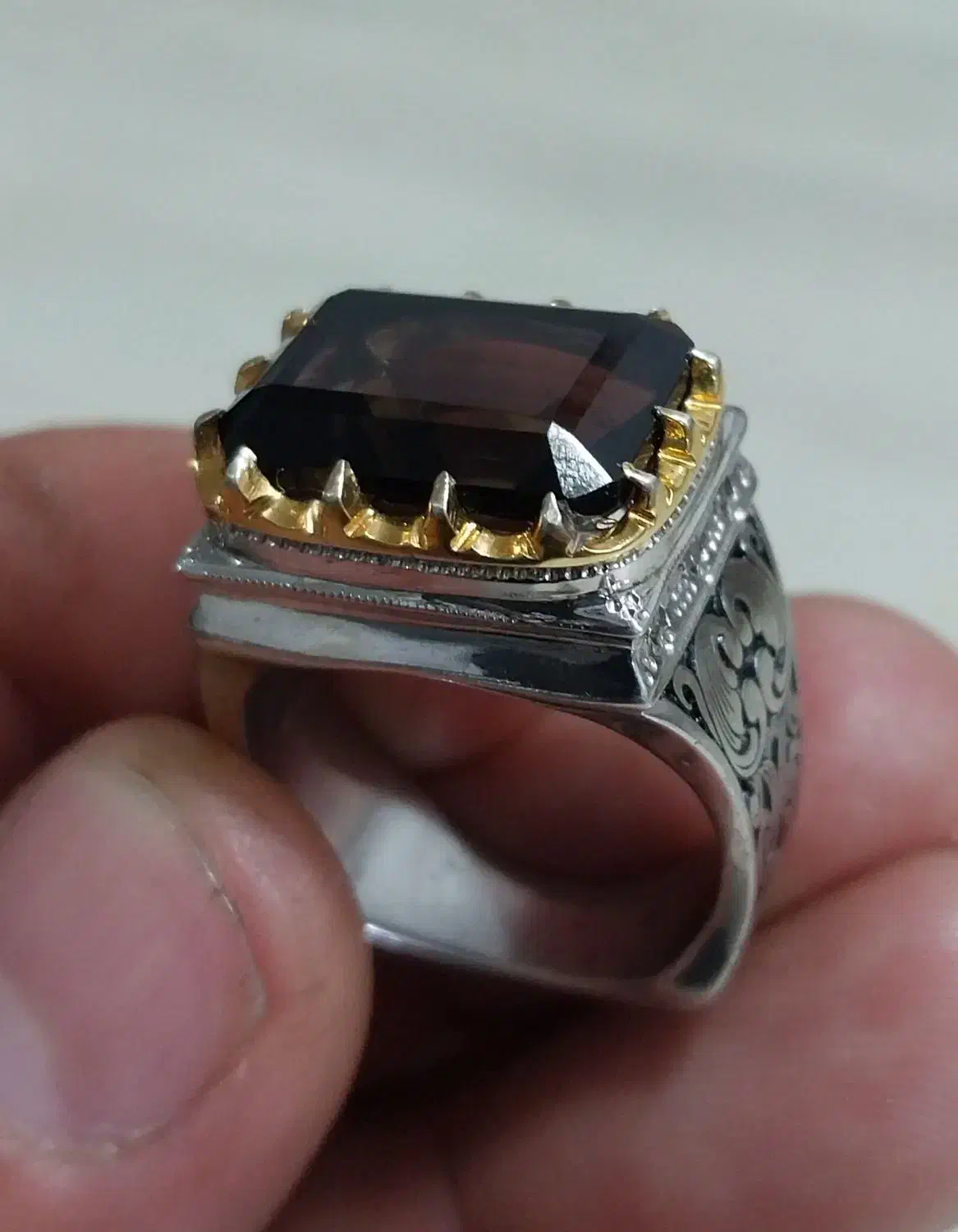 انگشتر نقره سنگ طبیعی کوآرتز دودی کار دست|جواهرات|مشهد, شهرک مهر آباد|دیوار