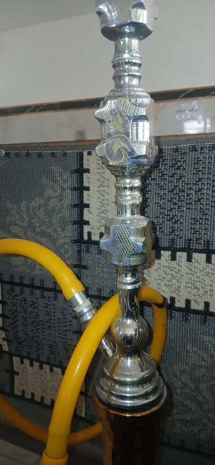 قلیان برنجی آبکاری شده قلم کاری شده خاص|صنایع دستی و سایر لوازم تزئینی|مهربان, |دیوار