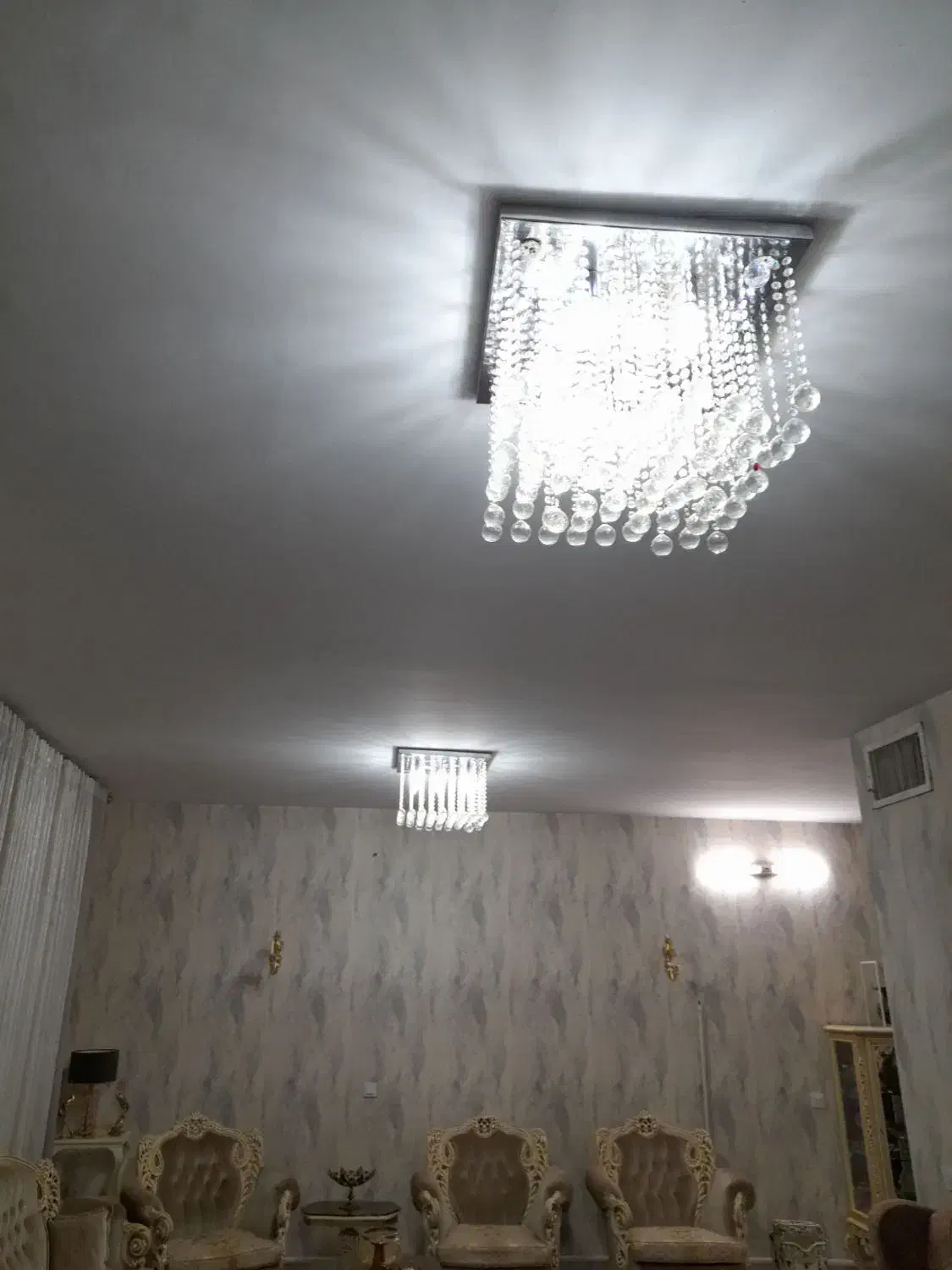 یک جفت لوستر ریموت دار کریستال با بدنه استیل|لوستر و چراغ آویز|کرج, محمد آباد|دیوار