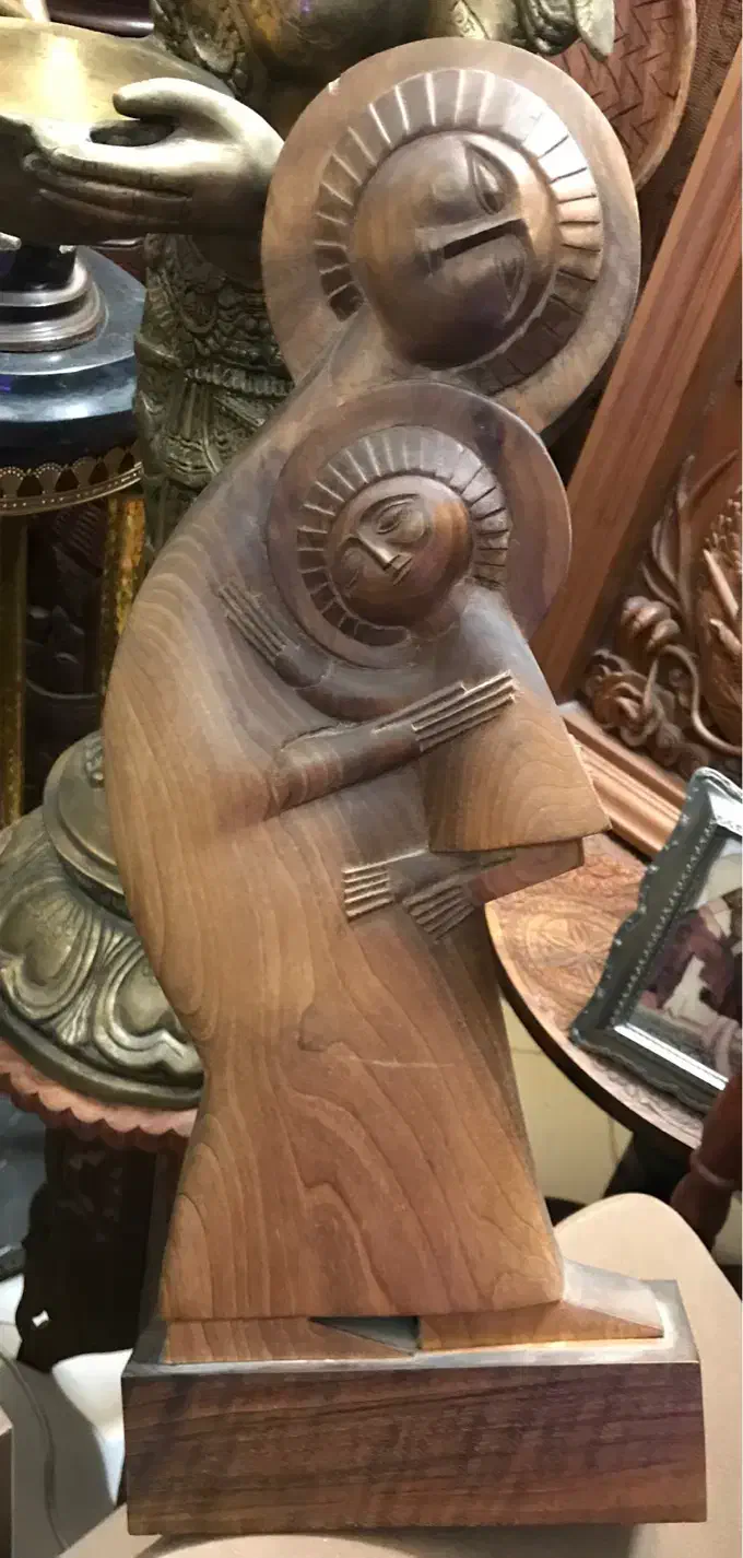 مجسمه چوبی مادر و فرزند ۵۵ سانت|مجسمه، تندیس، ماکت|تهران, مجیدیه|دیوار