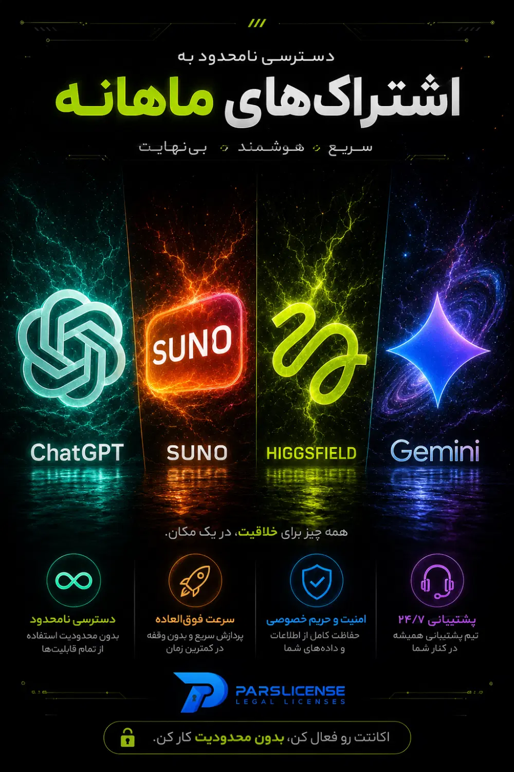 اشتراک سونو higgsfield Gemini claud Suno وغیره|قطعات و لوازم جانبی رایانه|تهران, امانیه|دیوار