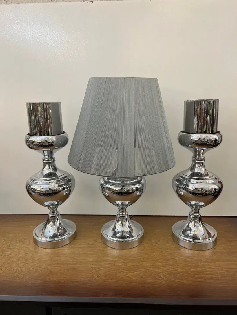 سرویس آباژور رومیزی شمعدان جا شمعی نقره ای مشکی|چراغ خواب و آباژور|مشهد, شاهد (شهرک غرب)|دیوار