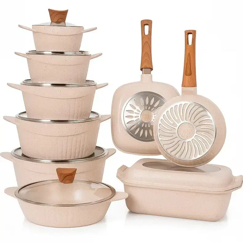 تفلون قابلمه سرویس کامل7تیکه داخل گرانیتی دسته فلز|ظروف پخت‌وپز|یزد, |دیوار