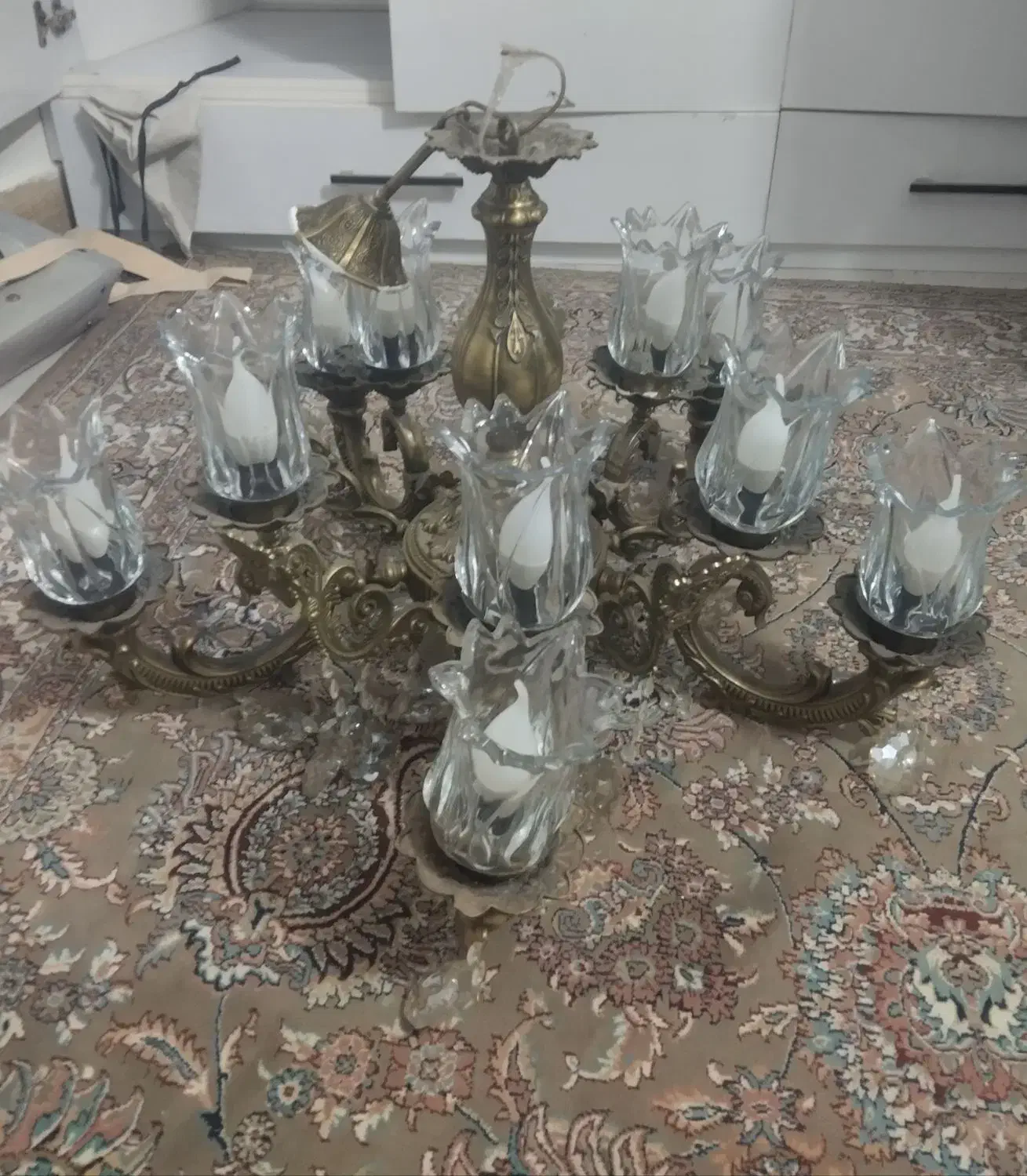 لوستر سلطنتی برنجی|لوستر و چراغ آویز|بیرجند, |دیوار