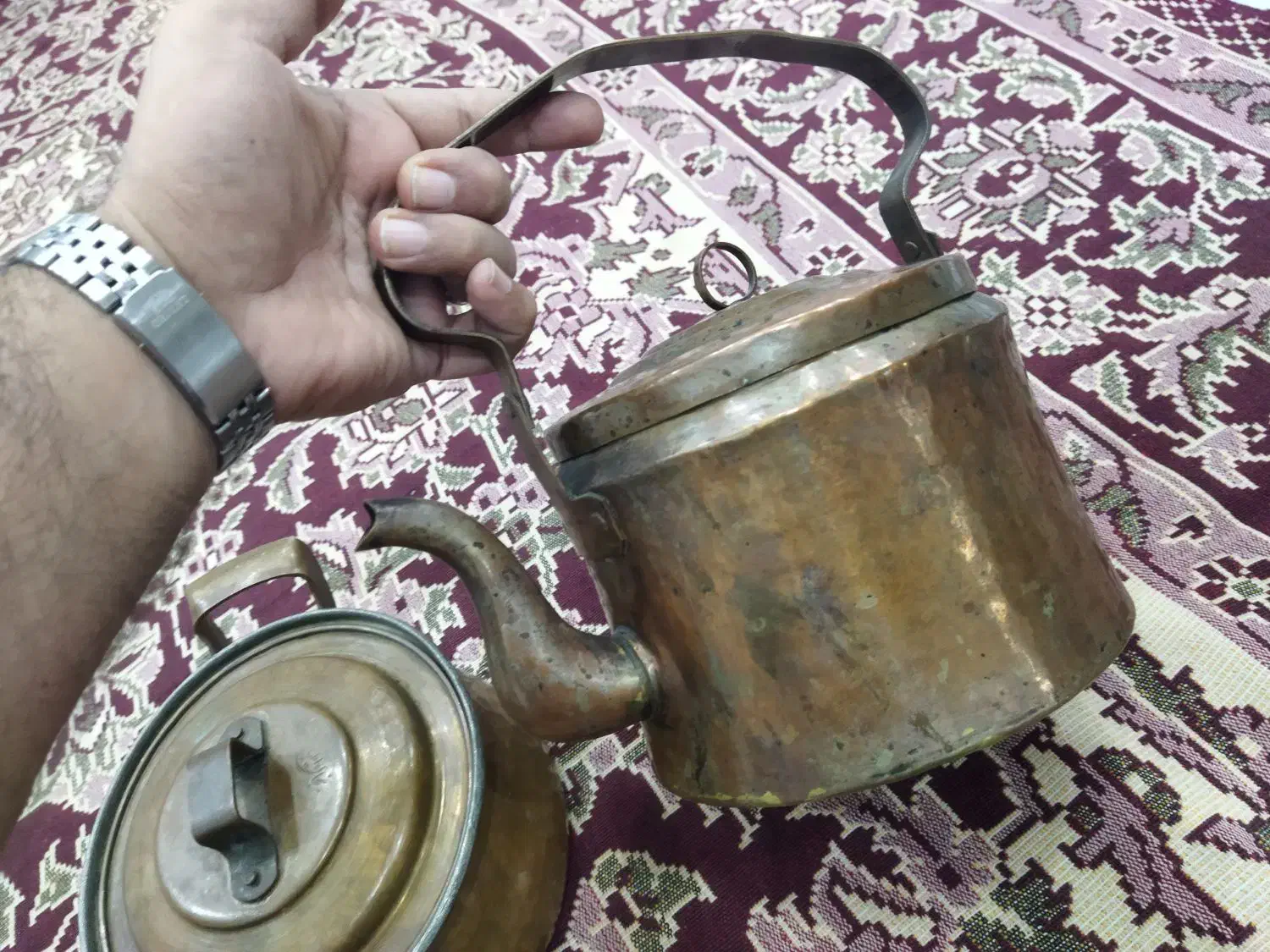 کتری ذغالی و دیگچه مسی دستساز قدیمی پنجاه ساله|صنایع دستی و سایر لوازم تزئینی|شریفآباد, |دیوار