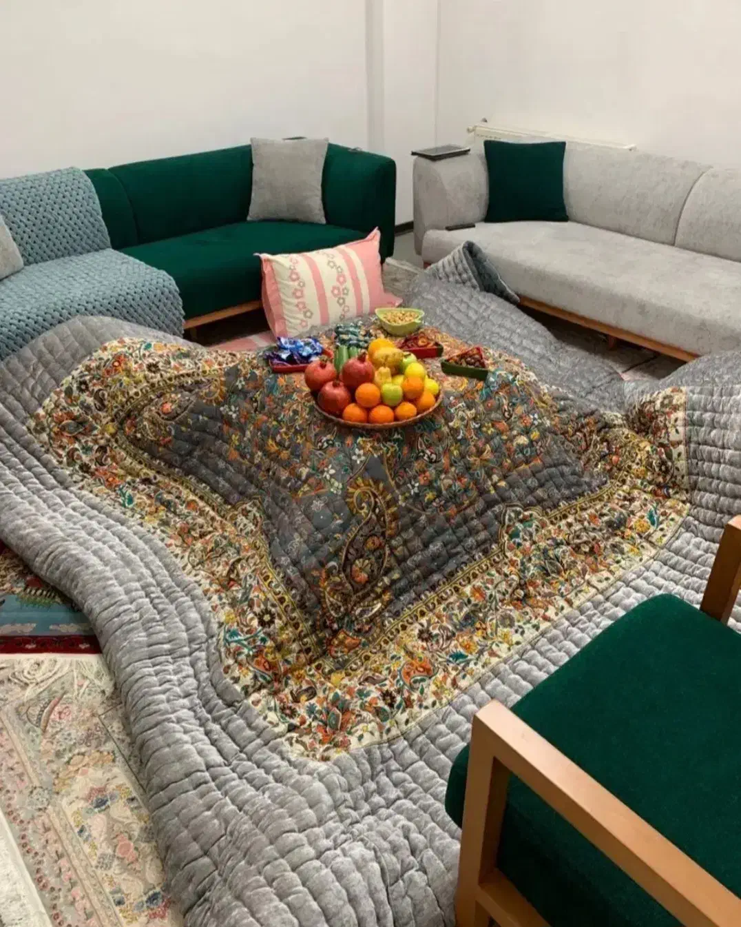 لحاف کرسی دستدوز پولوسو سلطنتی بالوازم کامل سفارشی|رختخواب، بالش، پتو|تهران, شهرک ولیعصر جنوبی|دیوار