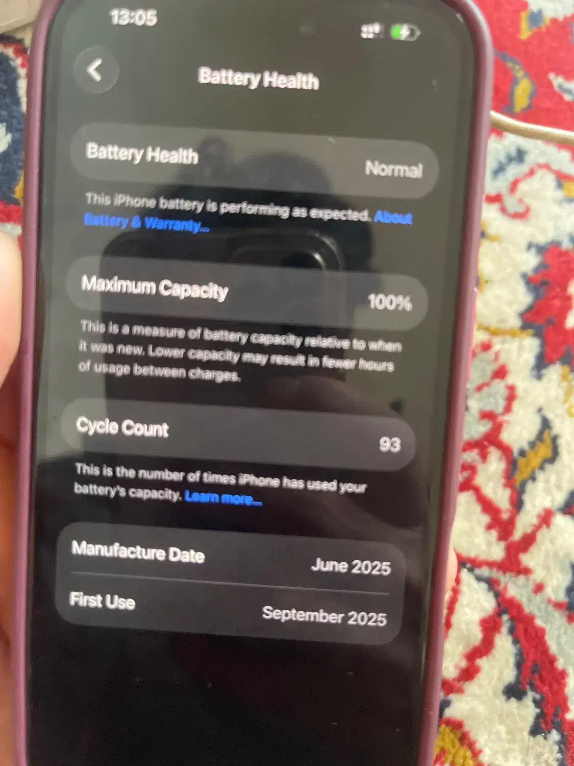 ایفون ۱۶ نرمال باطری ۱۰۰|موبایل|بابلسر, |دیوار