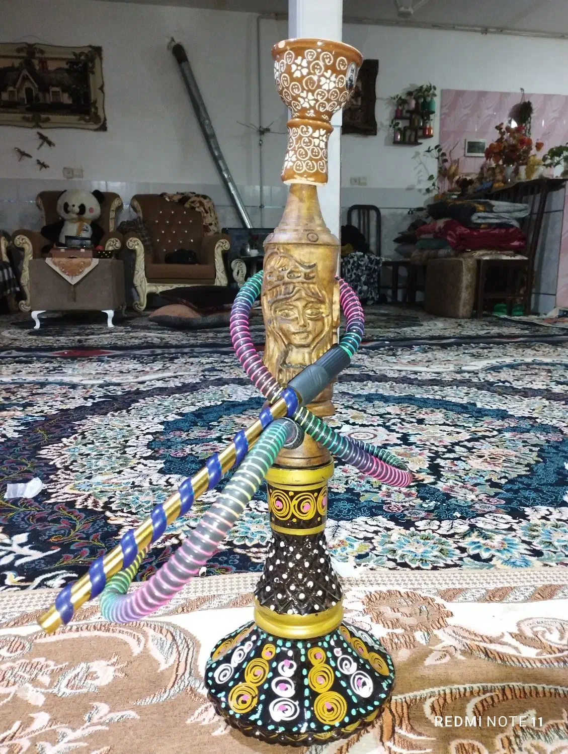 قلیون ننو با تمام وسایل با تنه چوبی رخ دار|کلکسیون و سرگرمی|خمین, |دیوار