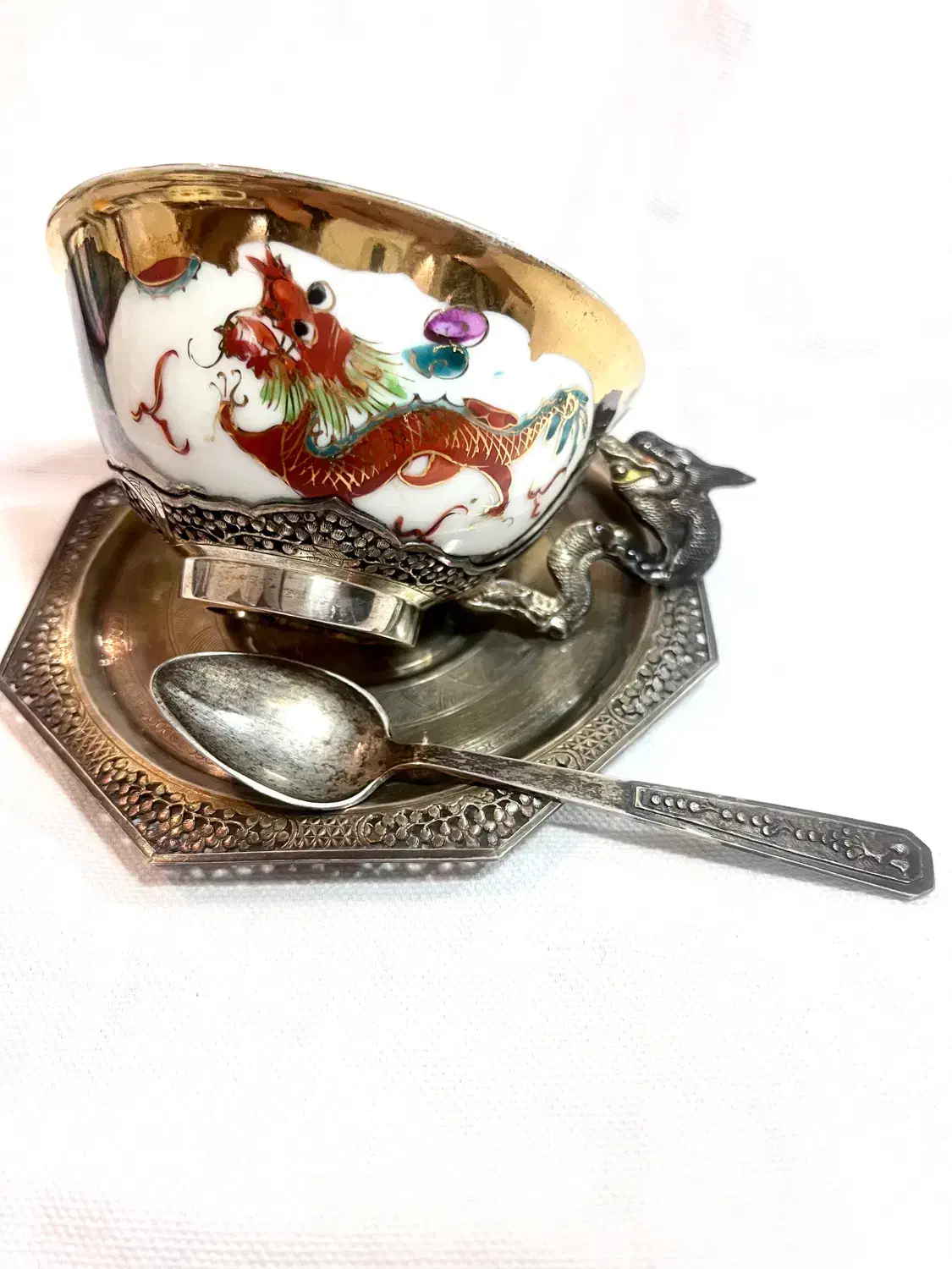 فنجان نعلبکی قاشق نقره|کلکسیون اشیاء عتیقه|قائمشهر, |دیوار