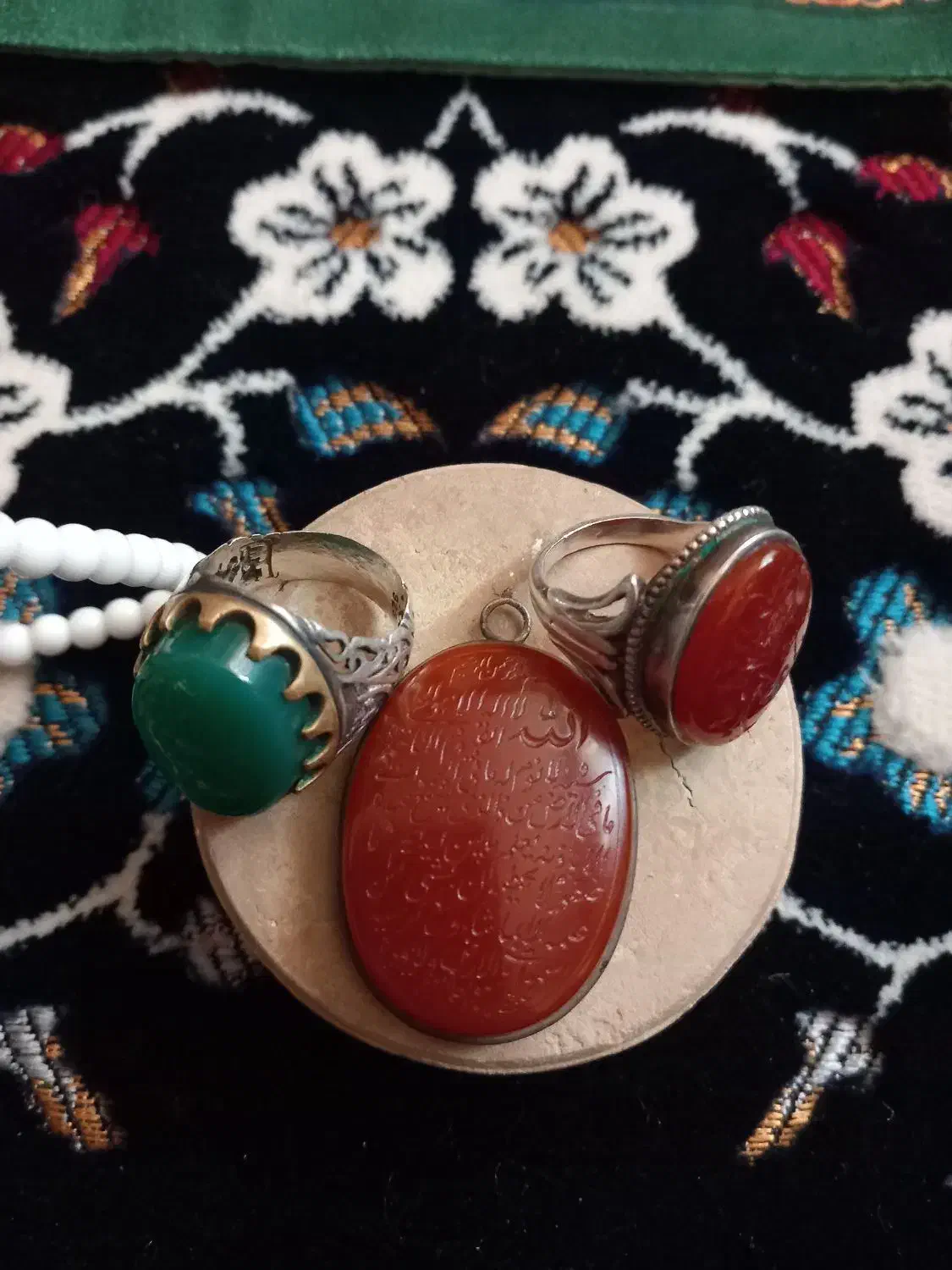 فروش  دو انگشتر نقره و پلاک سنگ عقیق برای گردنبند|جواهرات|کرج, حیدرآباد|دیوار