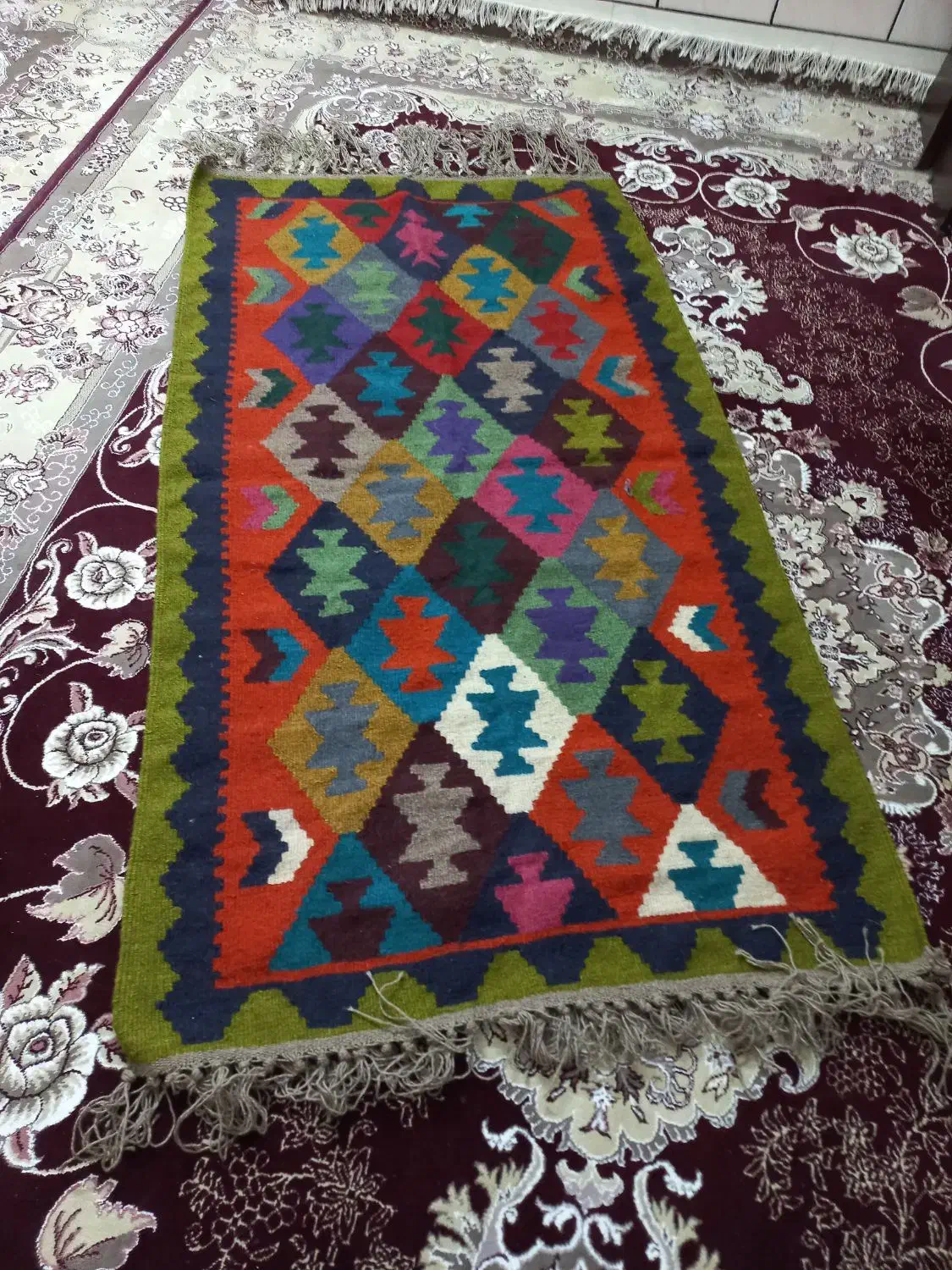 قالیچه گلیم جاجیم دست باف قدیمی سنتی نو آکبند|گلیم، جاجیم، گبه|شیراز, عفیف‌آباد|دیوار