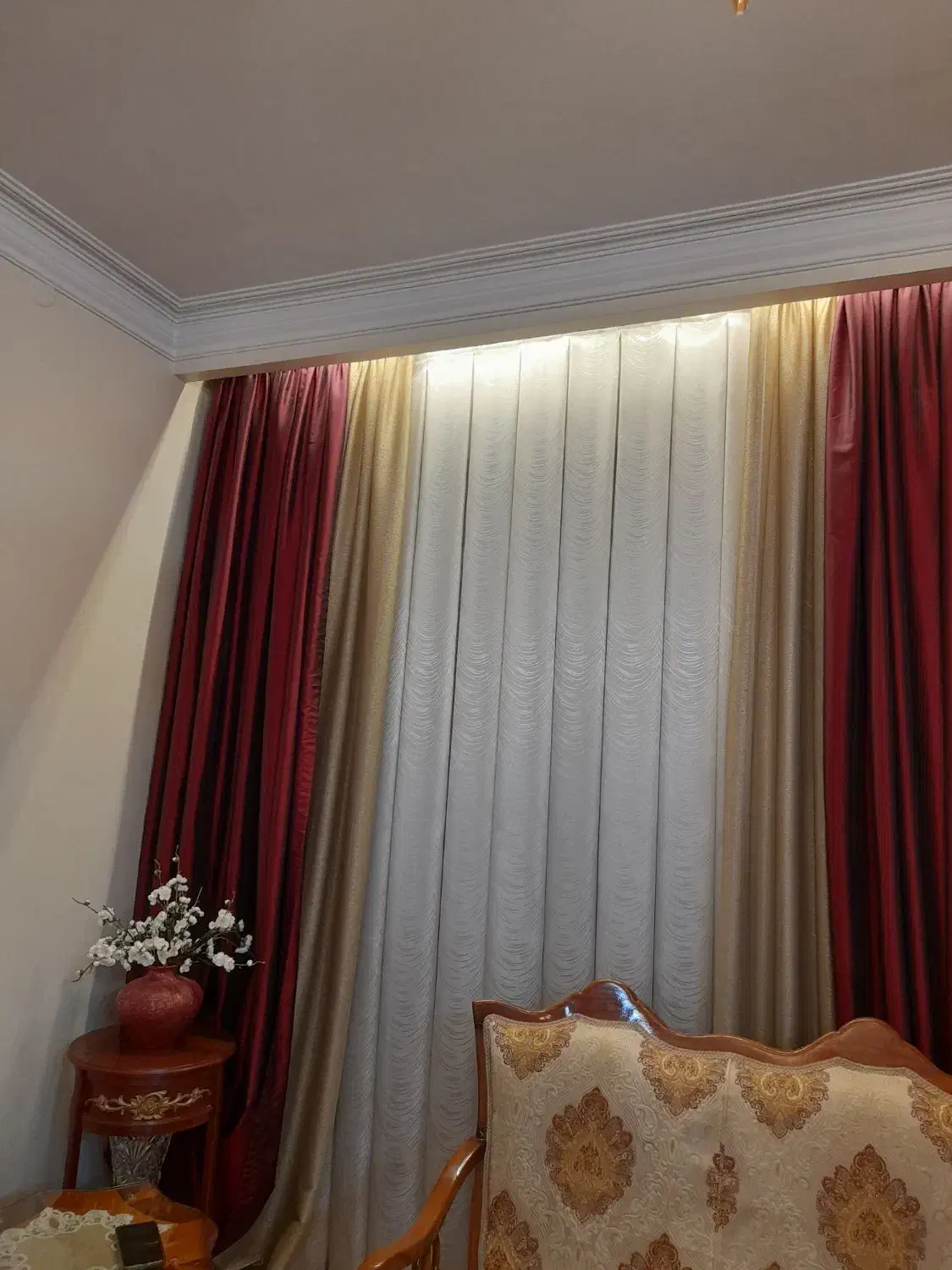 پرده پذیرایی.  شسته نشده|پرده، رانر، رومیزی|تهران, نیروی هوایی (پیروزی)|دیوار