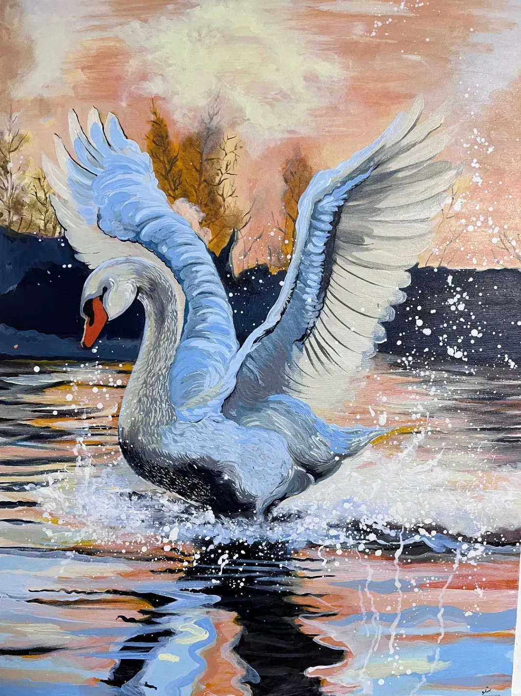 فروش تابلوی نقاشی زیبای قو در غروب|تابلو، نقاشی، عکس|بندر انزلی, تهران|دیوار