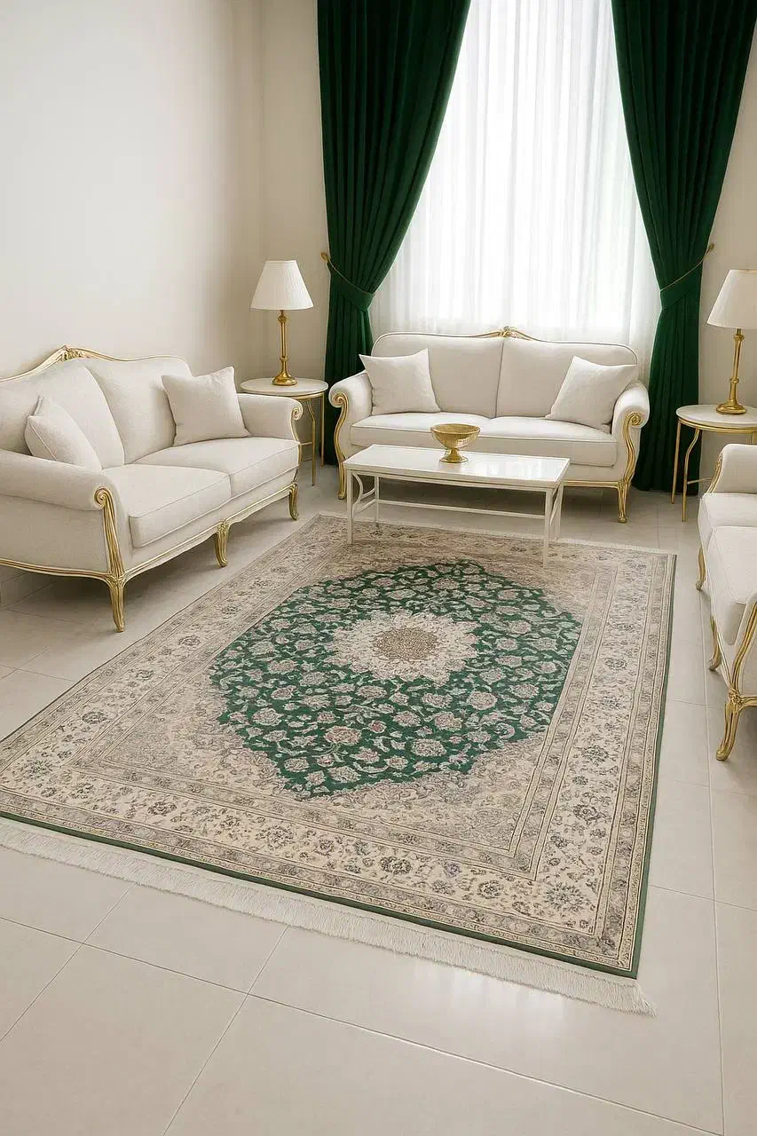 فرش دستباف نایین ۹ لا سبز زیبا جفت ۶ متری|فرش|مشکیندشت, |دیوار